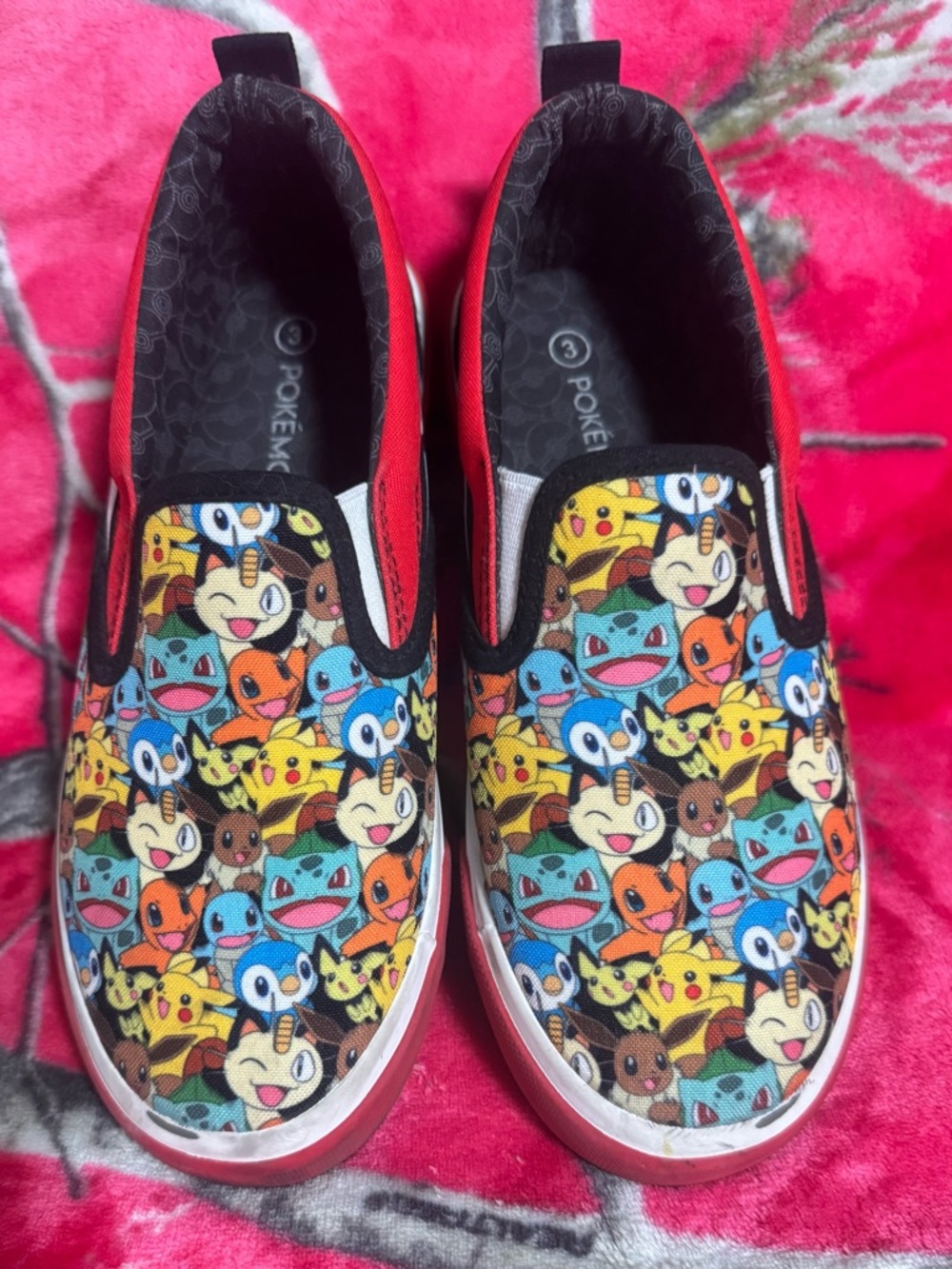 Kids Red Pokémon Slip-On Sneakers with Character Print